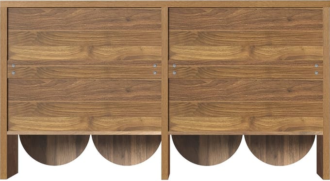 Notenkleur MDF Vierdeurs Bijzetkast 147x40x80cm Voor Woonkamer Eetkamer Hal