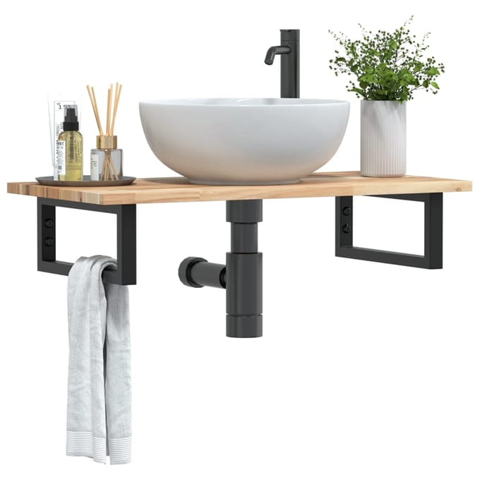 vidaXL - Badkamer - wandschap - staal - en - massief - acaciahout