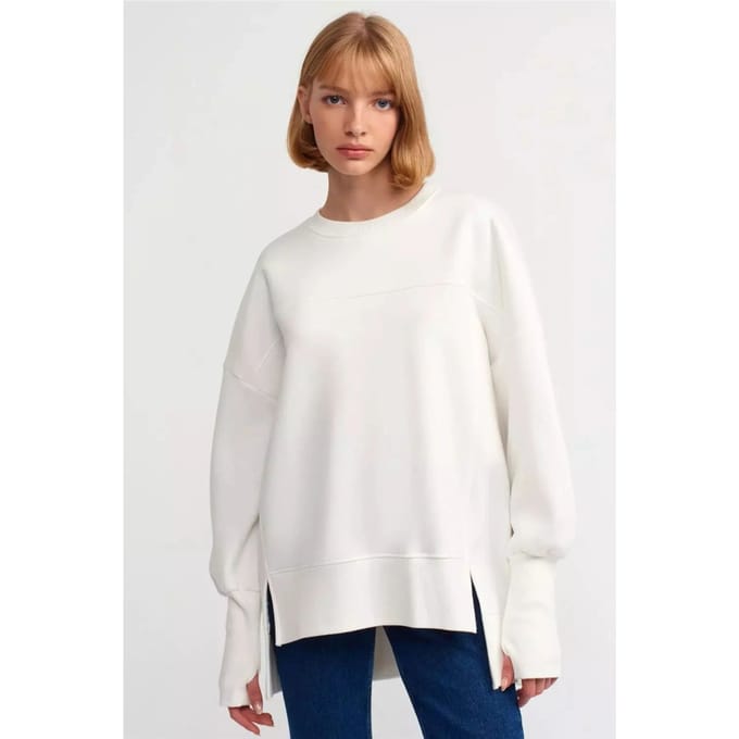 Oversized Crew Neck Sweater met Zijsplit