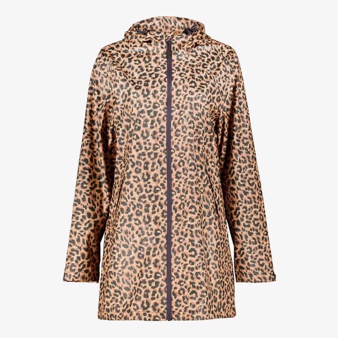 Mountain Peak lange dames regenjas met panterprint - Bruin - Maat M