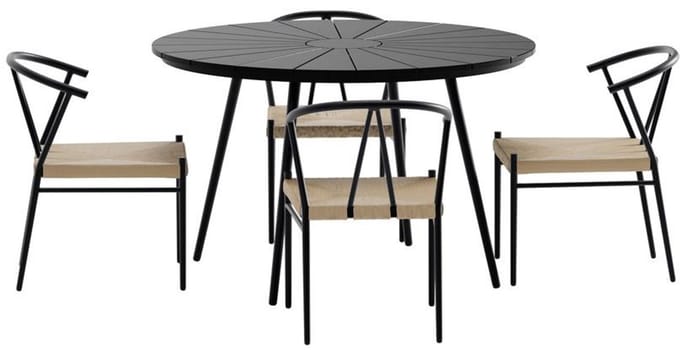 Svea - Shad ronde eettafel - zwart + 4x Nick eetkamerstoelen - zwart