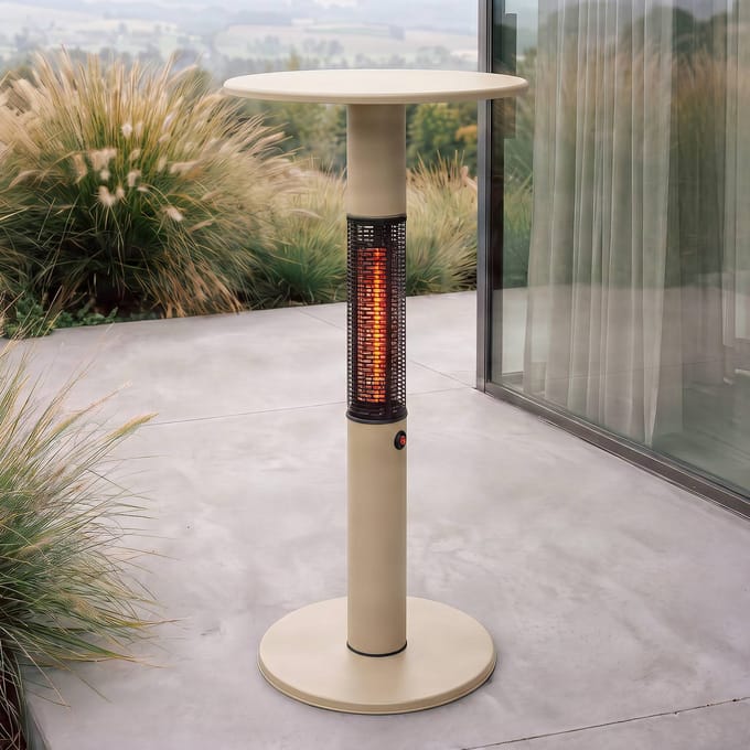 Lucande terrasverwarmer Flamaro, beige, hoogte 110 cm, IP55