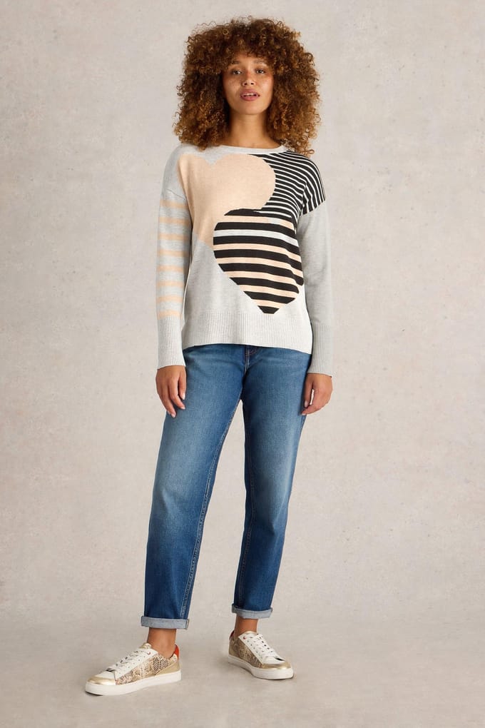 White Stuff Olive Stripe Heart Jumper Natural Multi Größe: 8 | Pullover Outlet | Damen