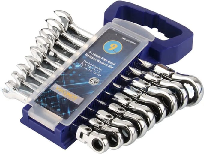 flexibele ratelset - moersleutel set - 9 delig - Chrome Vanadium Staal