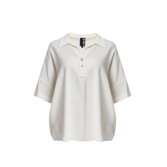 Dameslinnenmix shirt met afgeronde zoom Mat Fashion