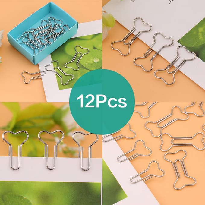 12 Pcs Clips Papier Créatifs Forme d'Os Marque-Page Drôle Clip d'Organisation de Documents blue
