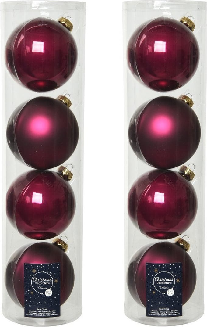 Decoris kerstballen - 8x st - framboos roze - D10 cm - glas - kerstversiering