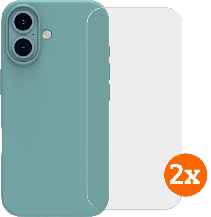 BlueBuilt Back Cover iPhone 16 Groen + Screenprotector Glas Duo Pack