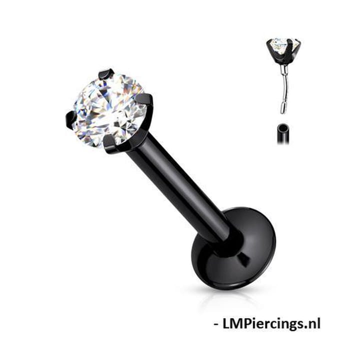 Piercing push in - chirurgisch staal - 1.2x6x3 mm - zwart - LMPiercings