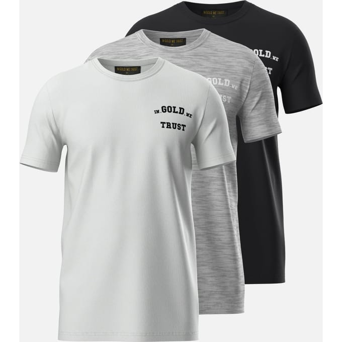 In Gold We Trust Basic T-shirt 3-pack 3 Pack W/g/b Maat: M | Outlet | Unisex | Zwart