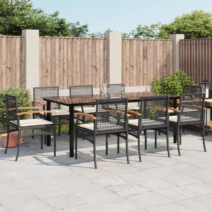 vidaXL - 9-delige - Tuinset - poly - rattan - zwart