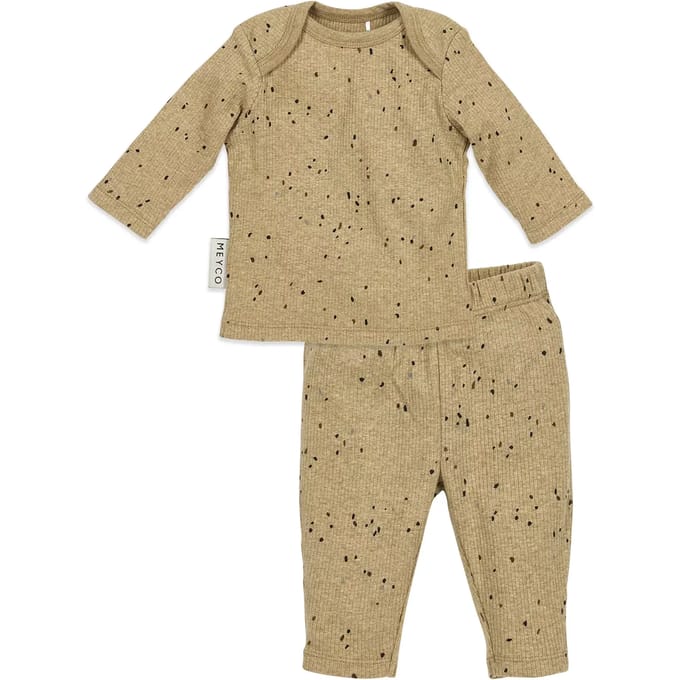 Meyco Baby Rib Mini Spot Pyjama - Toffee Melange - 74/80