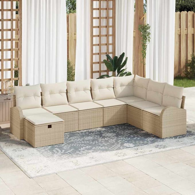 vidaXL Bankstel 8 st beige en crèmekleurig poly rattan