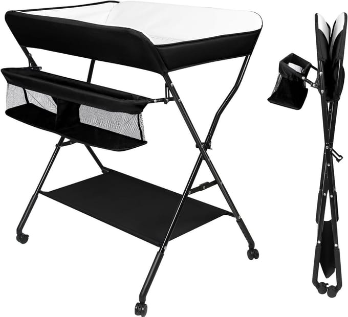 Inklapbare Luiertafel met Opbergruimte - In Hoogte Verstelbaar voor Baby's