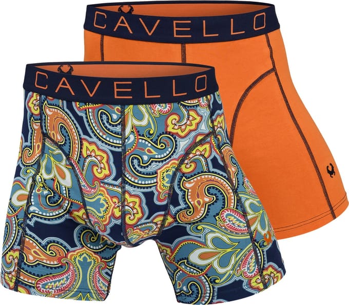 Cavello 2pack Boxershorts - Heren - Maat S - Oranje/FlowerPrint Blauw/Geel