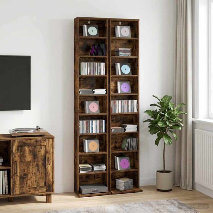 vidaXL - CD - Kast - 2 - st - Gerookt - eiken - 33 - x - 23,5 - x - 175 - cm - Bewerkt - hout