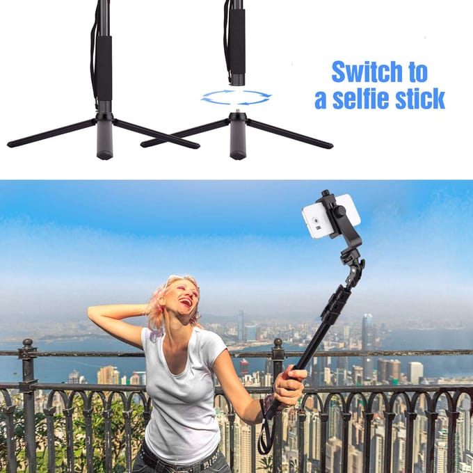 54-inch uitschuifbare selfiestick-statiefstandaard van aluminiumlegering met afneembaar bureaubladstatief zwart