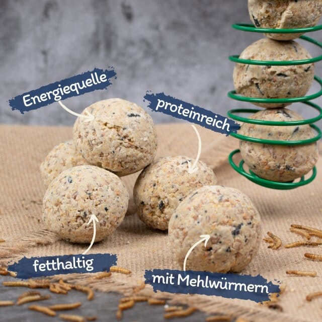 200 stuks. Lyra Pet® Tit Dumpling Protein Boost met meelwormen zonder net, 90 g per stuk = 18 kg