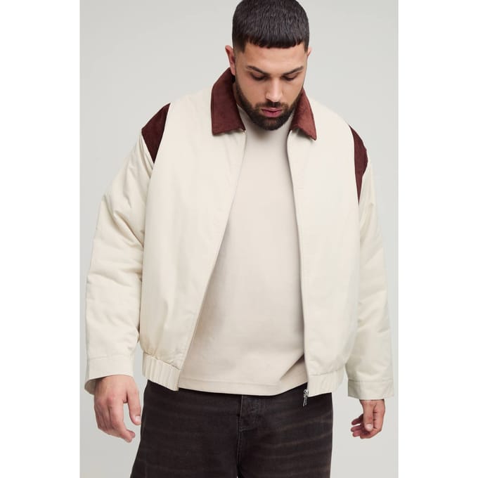 Plus Cord Contrast Kraag Oversized Fit Gewatteerde Jas | Ecru | Size 2XL