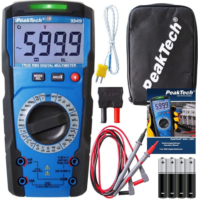 Digitale multimeter 6000 counts - AC/DC stroom, spanning, weerstand, capaciteit, continuïteitstester, 600V/10A - CAT III