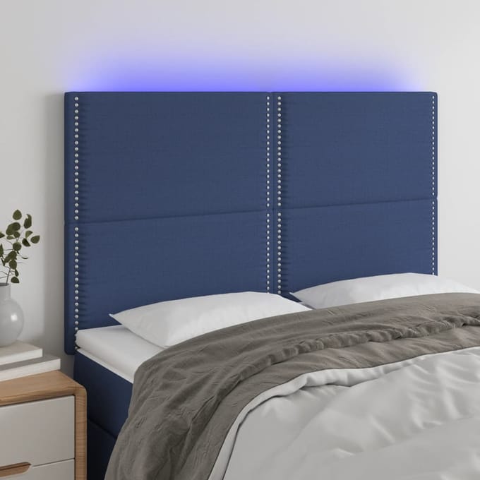 vidaXL - Hoofdbord - LED - 144x5x118/128 - cm - stof - blauw