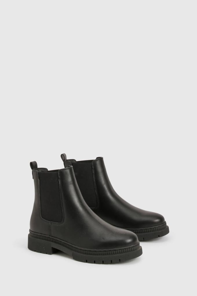 boohoo Dames Elastisch paneel tabdetail Chelsea-laars | Black | Maat: 3