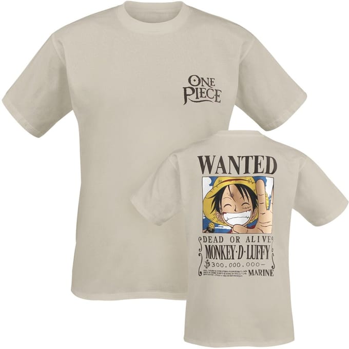 One Piece - Anime T-shirt - Wanted - M tot XXL - zand
