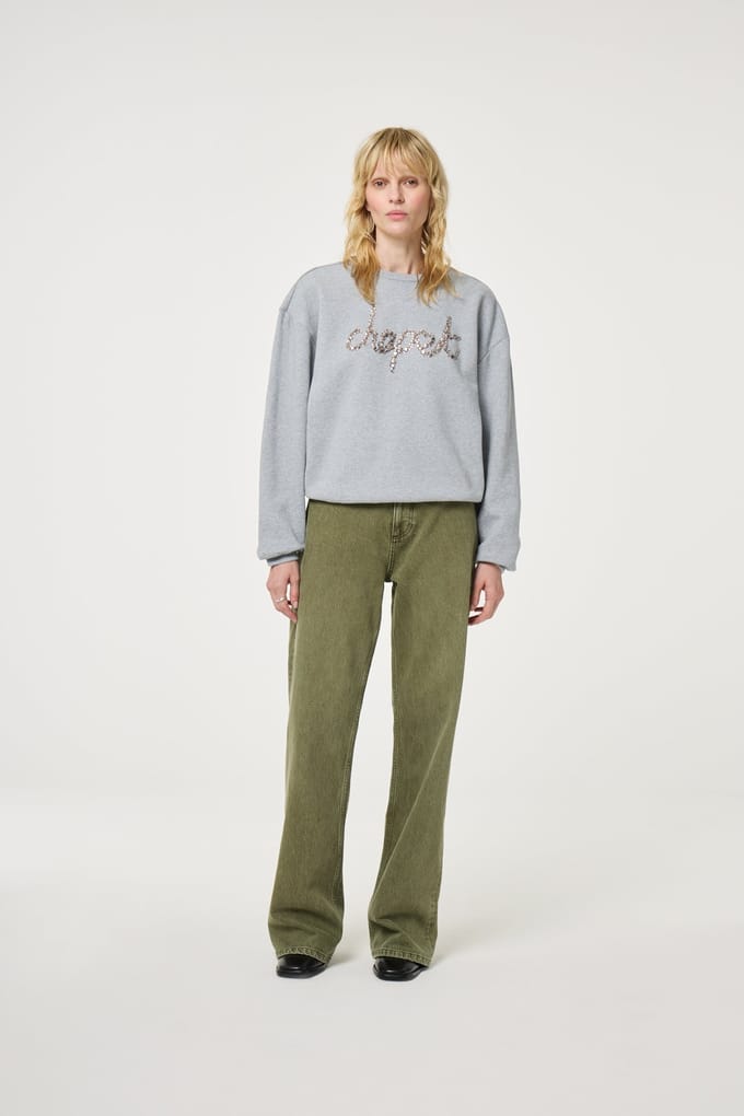 Fabienne Chapot Terry Rhinestone Sweater Dark Grey Melange Maat: M | Sweaters Outlet | Dames | Grijs