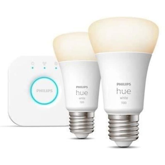 Ampoules connectées Philips Hue Kit de démarrage ampoule connectée White 9.5 Watt E27 x2 + Philips Hue Bridge