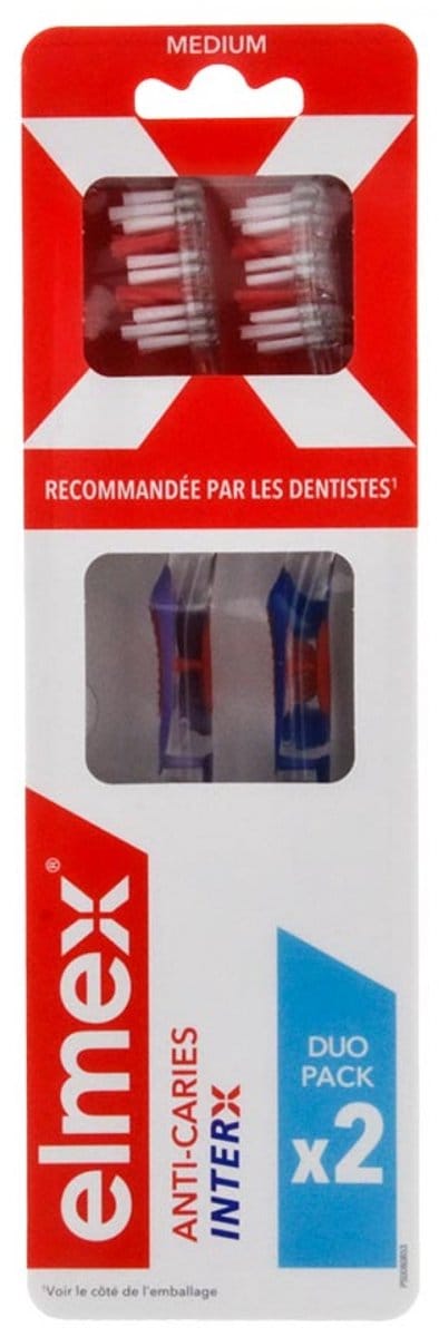 Elmex Anti-Caries InterX Tandenborstel Medium Duo Pack (Kleur : Blauw)