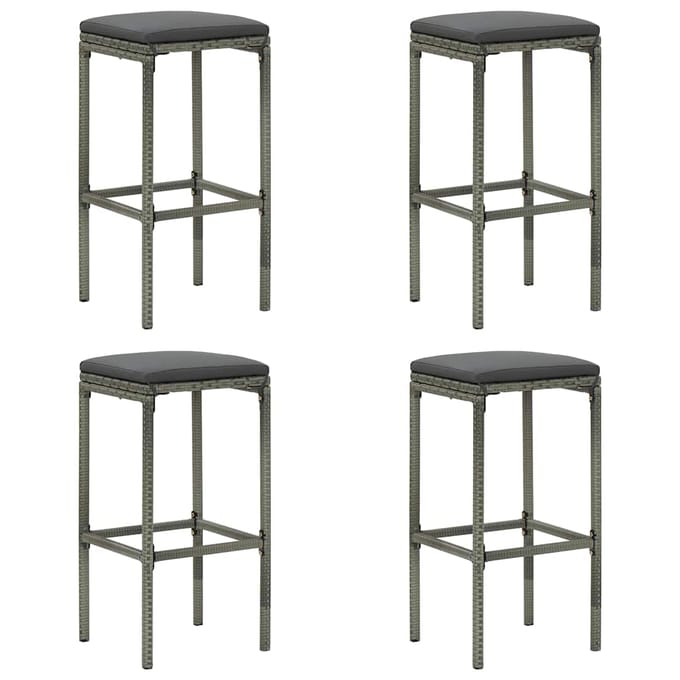 vidaXL - Barkrukken - met - kussens - 4 - st - poly - rattan - grijs