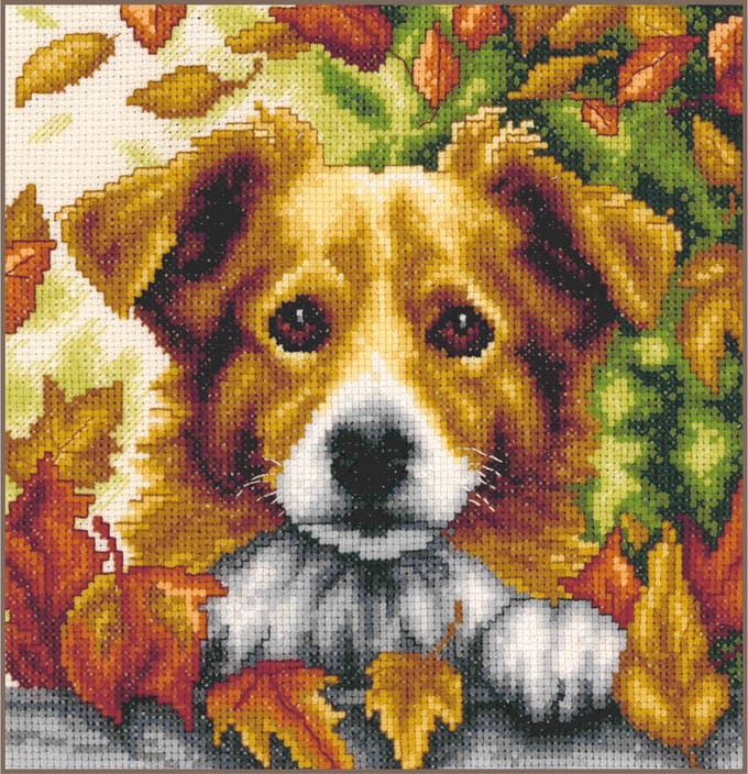 Vervaco - Telpakket kit - 20 x 20cm - Hondje in de herfst - PN-0212256