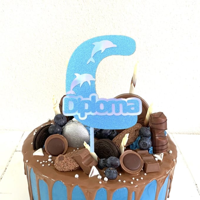 Taartdecoratie | Taarttopper | Zwemdiploma C groot | Blauw | 14 cm breed | karton
