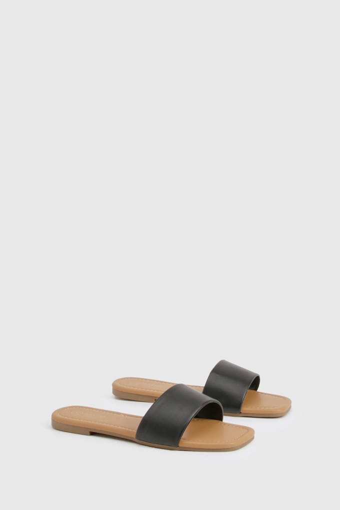 boohoo Dames Wide Fit Minimal Mule Sandalen | Black | Maat: 3
