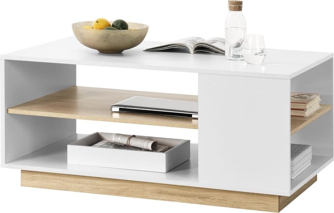 Salontafel Trelleborg 100x60x46 cm wit en eikenkleurig