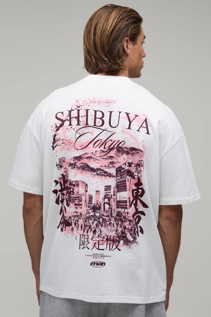 Wit Oversized T-shirt Met Shibuya City Graphic | White | Size XS