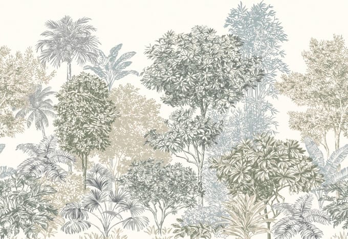 Fotobehang - Painted Palms 300x250cm - Vliesbehang