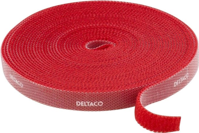 DELTACO CM05R Kabelbinder / Klittenband - 10mm x 5m - Rood