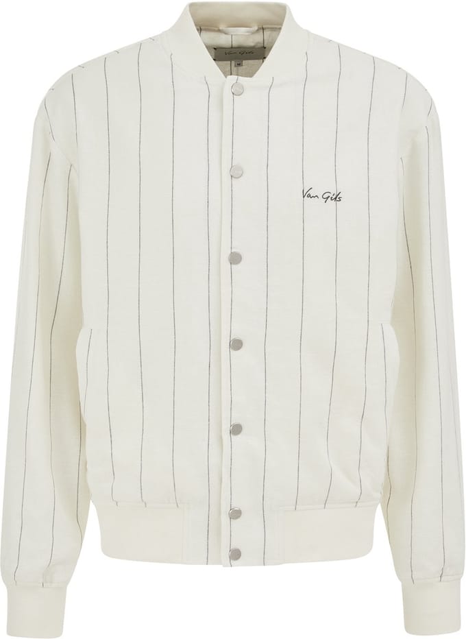 WE Fashion Heren regular fit gestreept bomberjack van linnenmix met embroidery
