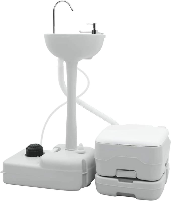 Campingtoiletset 2 stuks - Mobiel toilet - Outdoor activiteiten - Robuuste polyethyleen constructie - 50 x 33 x 103 cm