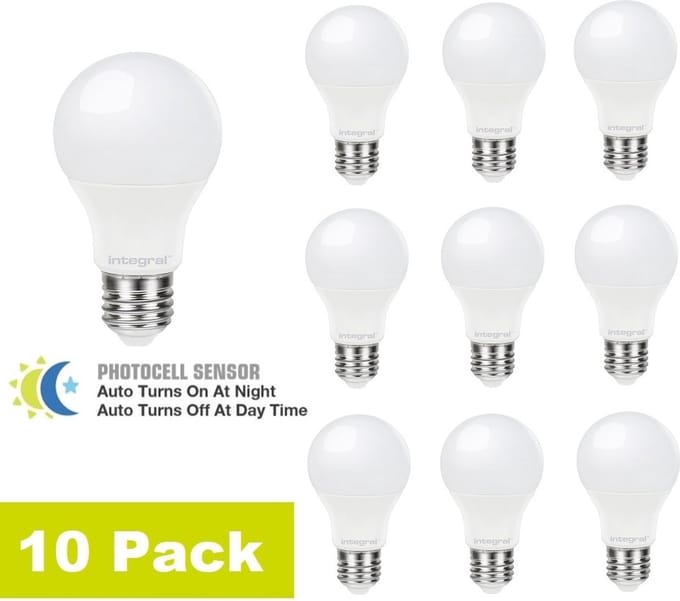 10 pack - Integral LED - E27 LED lamp - 4,8 watt - 470 lumen - 2700K - Dag/nacht sensor - niet dimbaar