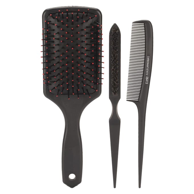 Ensemble de 3 peignes à cheveux Peigne à queue Peigne plat Brosse à cheveux Démêlage facile Outils de coiffage black