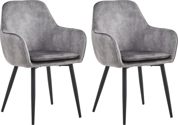 Colenis® - Levan eetkamerstoel - Set Van 2 - Grijs - Adoré Velvet - Industrieel - Met armleuning