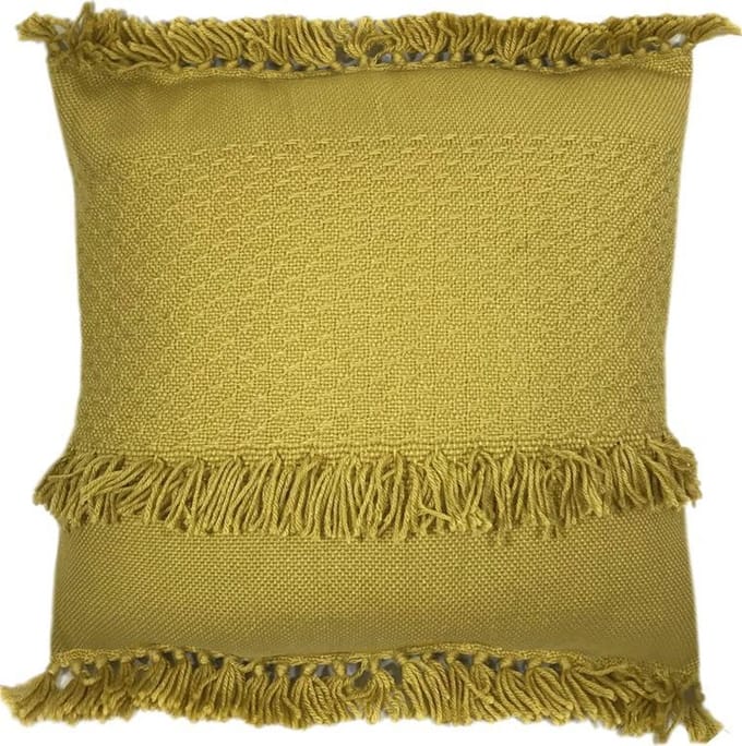 Sierkussen - Mustard Fringe - Geel - 50 Cm X 50 Cm