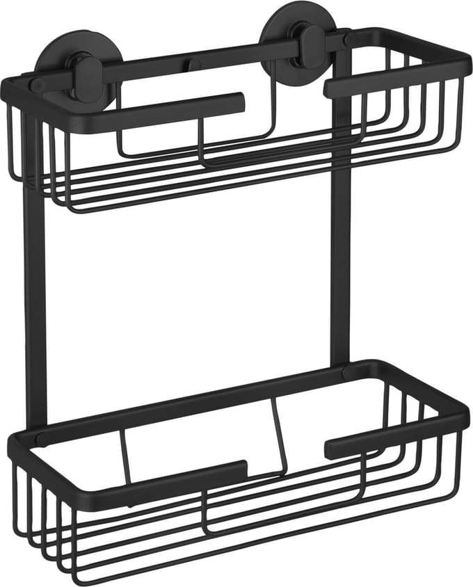 Differnz Draadmand - 2-laags Doucherekje zonder Boren - Geschikt voor Badkamer - Materiaal Aluminium - Bevestiging met Plakstrips - Draagkracht tot 3 kg - Afmetingen 25 x 12 x 30 cm - Zwart