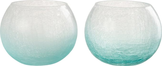 J-Line windlicht Bol Craquelé - glas - blauw - medium - 2 stuks