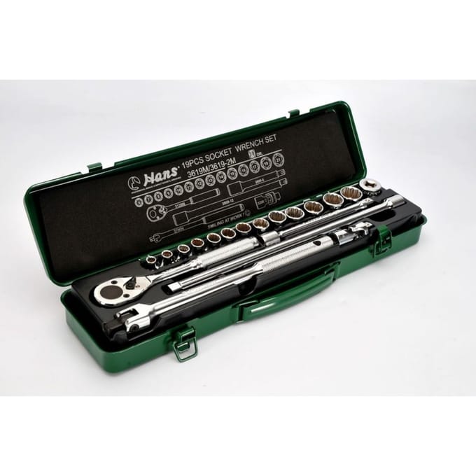 Dopsleutelset HANS 3/8 inch 12-kant 19 Stuk