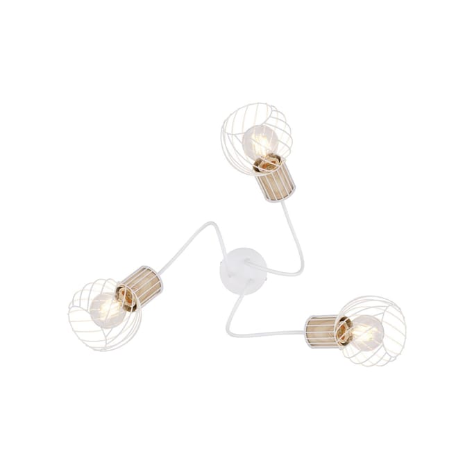 Globo Plafondlamp Luise in wit en houtoptiek, 3-lamps