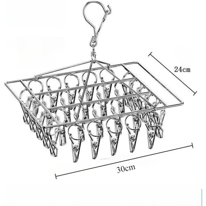 Séchoir à chaussettes avec 30 clips en acier inoxydable, support pivotant et coupe-vent pour égouttoir à linge gray