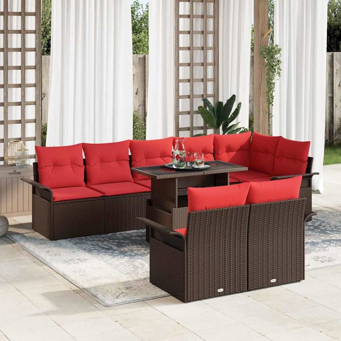 vidaXL - Tuinbank - Set - 9 - st - 8-zits - Bruin - [Synthetisch]: - Poly - Riet